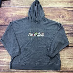 Looney Tunes Vintage 90s Warner Brothers Embroidered Fleece Hoodie Grey L/XL
